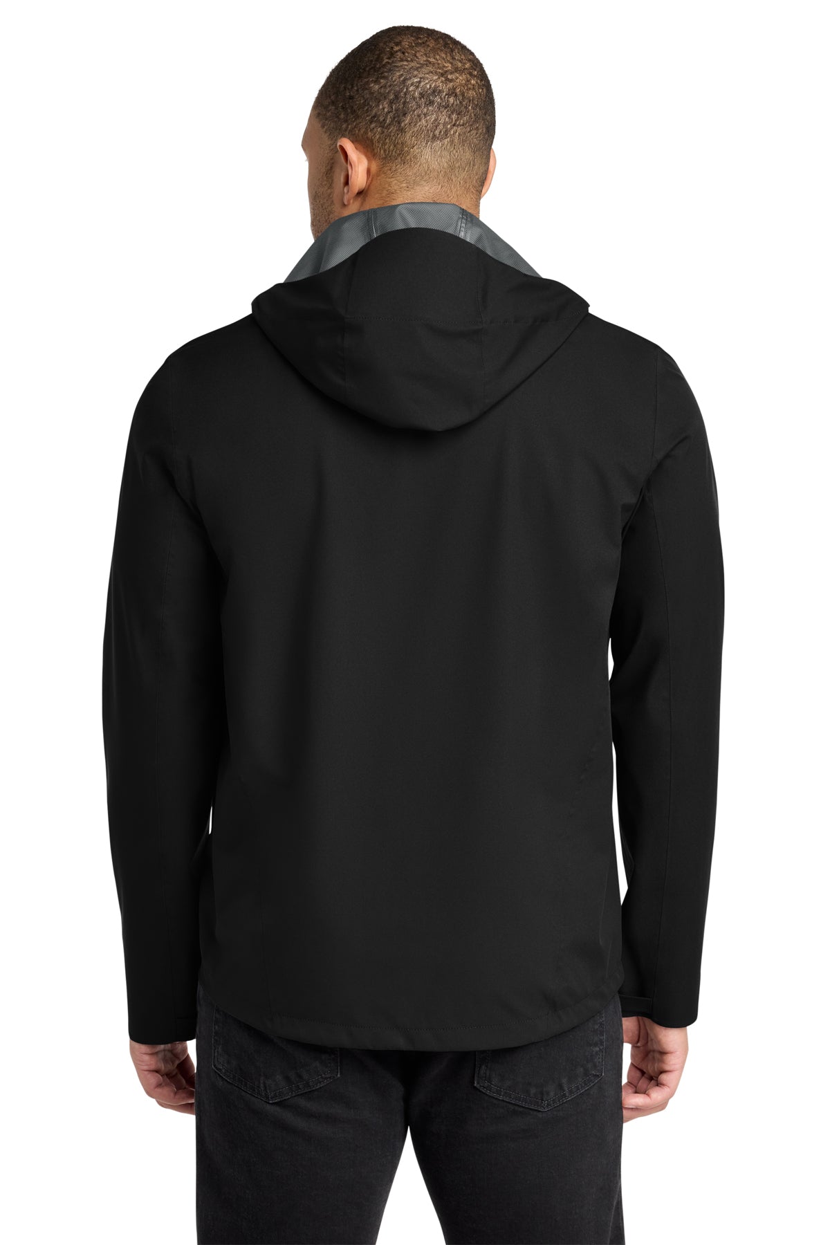 Mercer+Mettle Waterproof Rain Shell in Deep Black, back on model