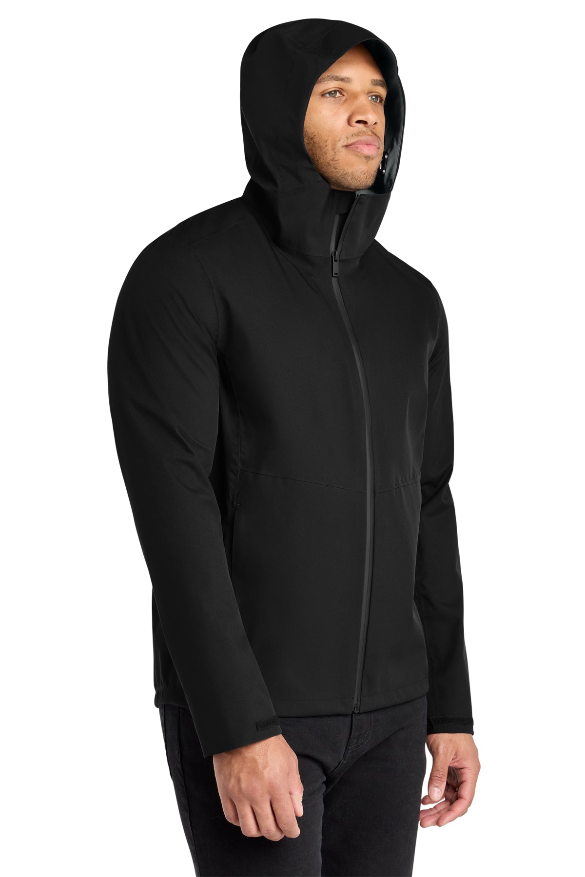 Mercer+Mettle Waterproof Rain Shell in Deep Black, view on model