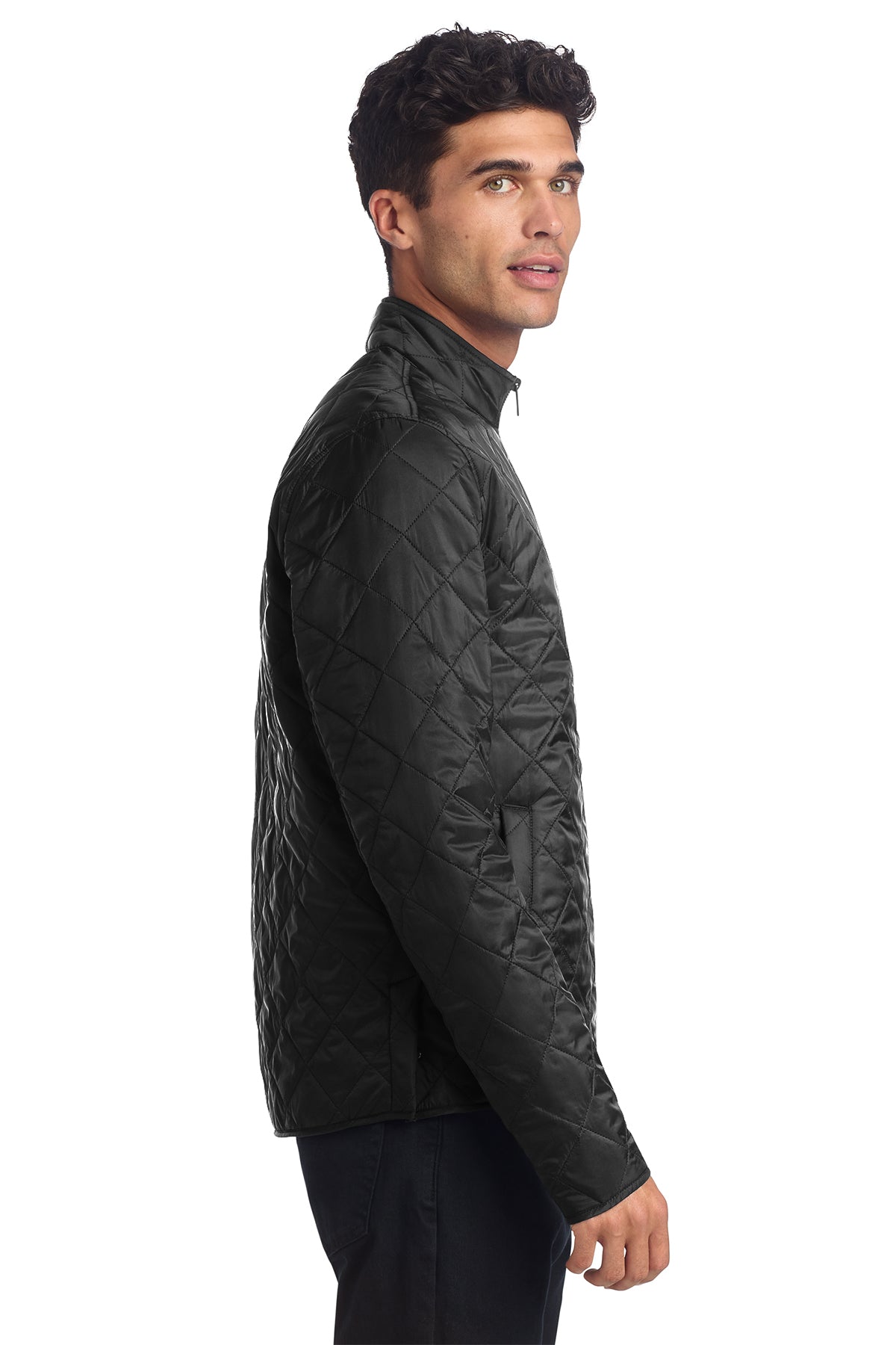 Mercer+Mettle Quilted Full-Zip Jacket in Deep Black, side on model