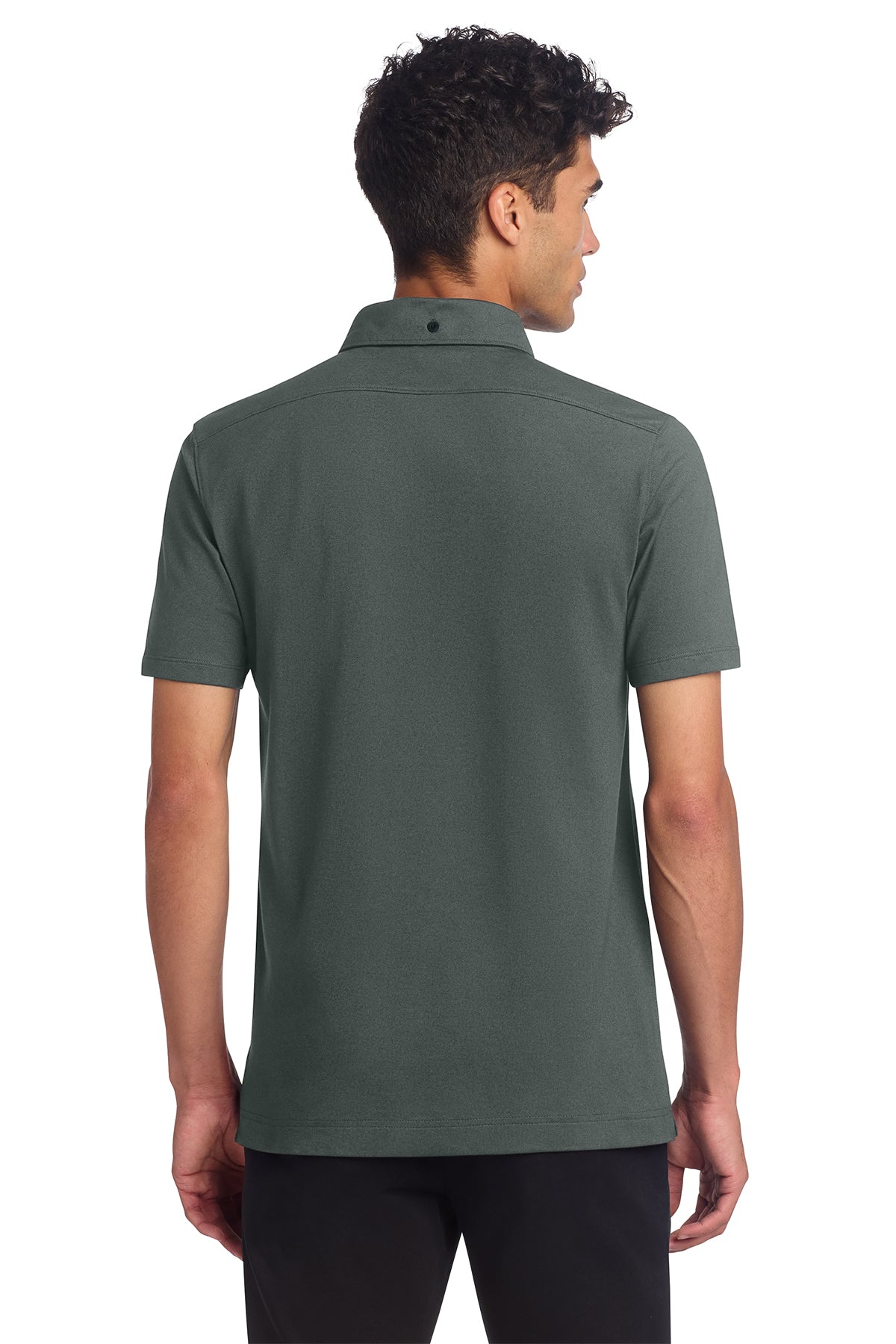 Mercer+Mettle Stretch Pique Full-Button Polo in Anchor Grey, back on model