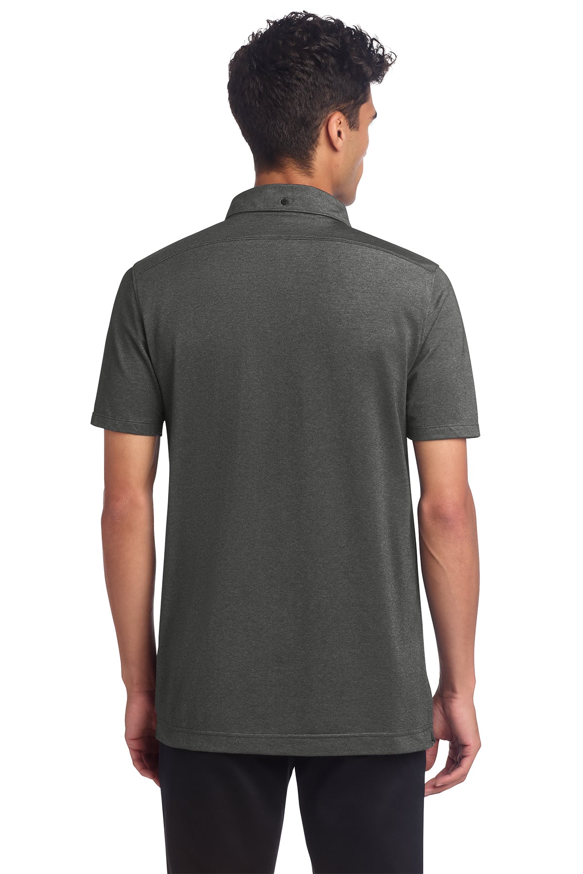 Mercer+Mettle Stretch Pique Full-Button Polo in Anchor Grey Heather, back on model