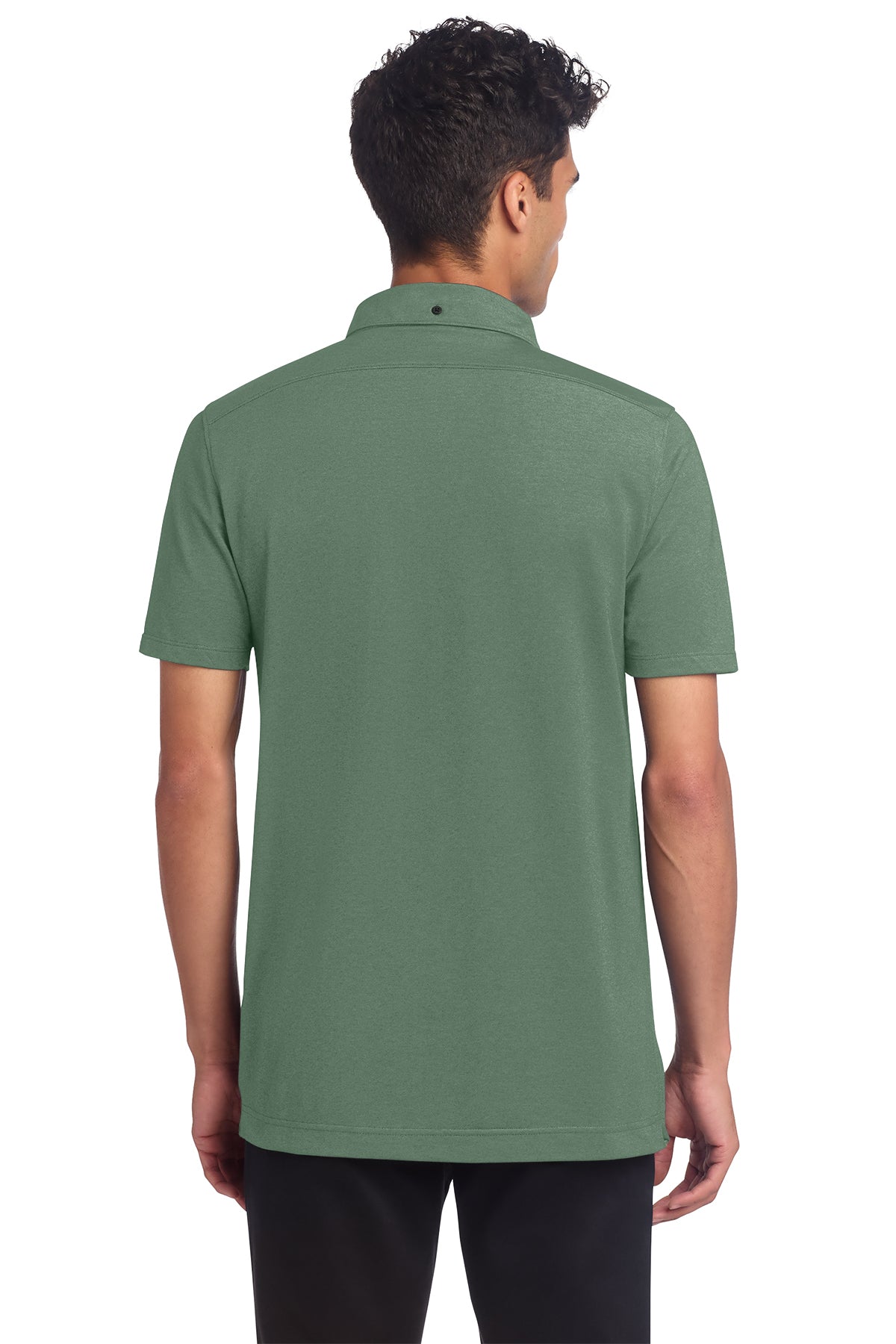 Mercer+Mettle Stretch Pique Full-Button Polo in Sage Heather, back on model