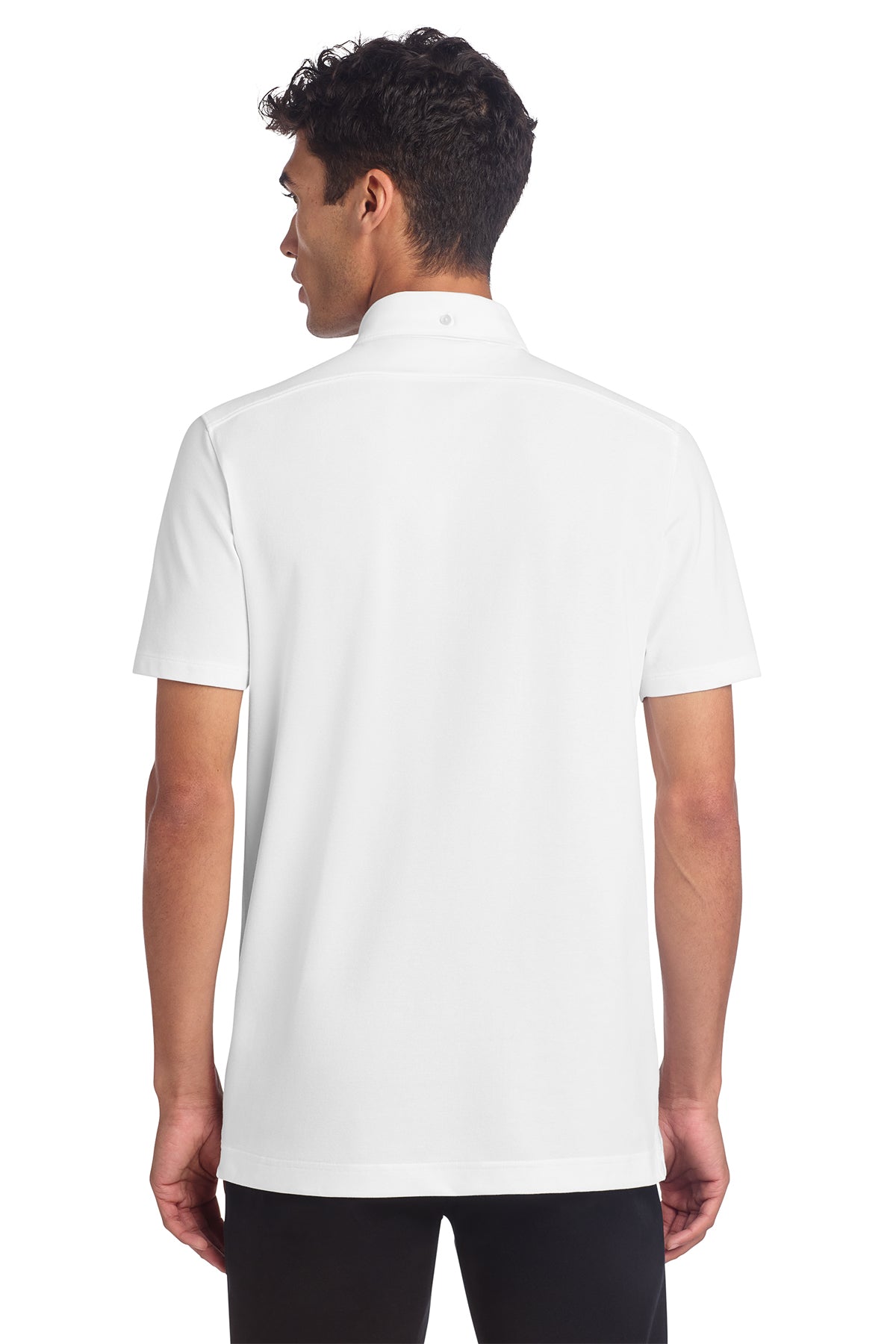 Mercer+Mettle Stretch Pique Full-Button Polo in White, back on model