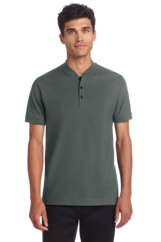 Mercer+Mettle Stretch Pique Henley in Anchor Grey, front on model