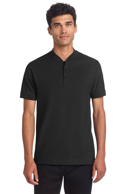 Mercer+Mettle Stretch Pique Henley in Deep Black, front on model