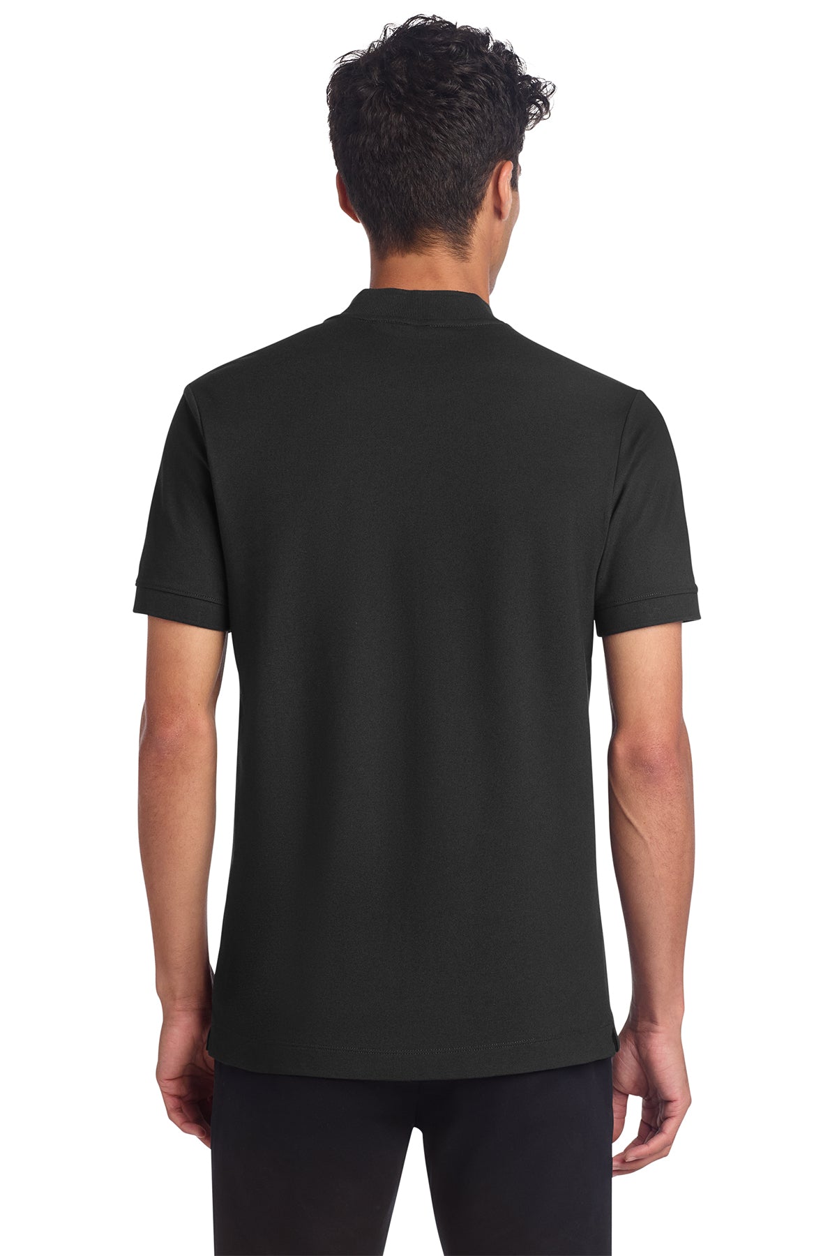 Mercer+Mettle Stretch Pique Henley in Deep Black, back on model