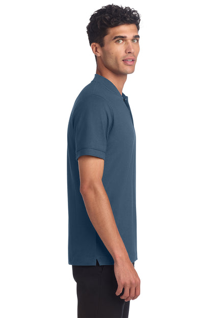 Mercer+Mettle Stretch Pique Henley in Insignia Blue, side on model