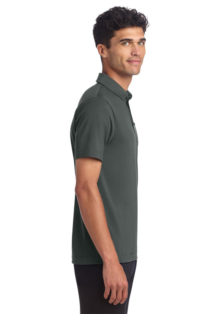 Mercer+Mettle Stretch Jersey Polo in Anchor Grey, side on model