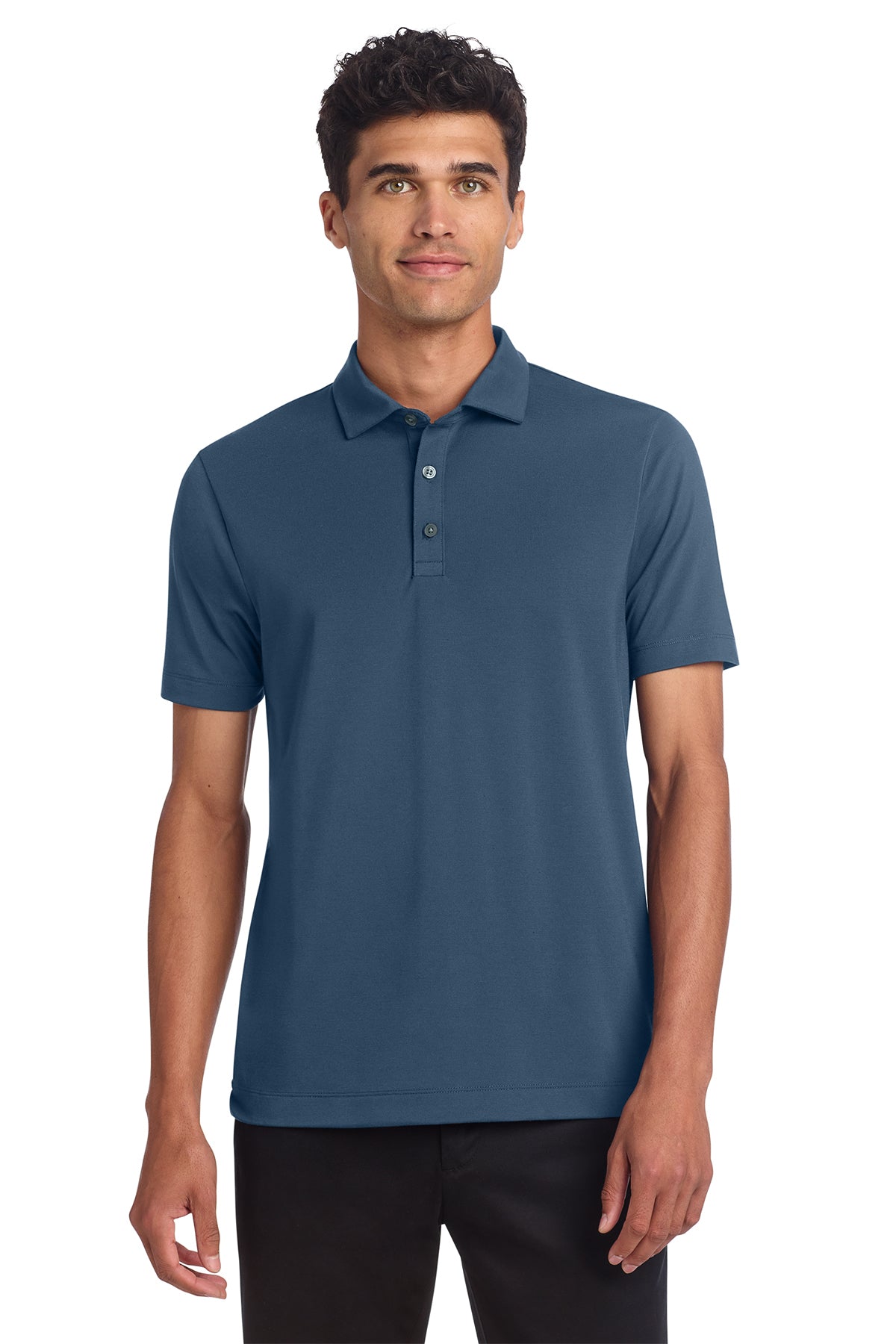 Mercer+Mettle Stretch Jersey Polo in Insignia Blue, front on model