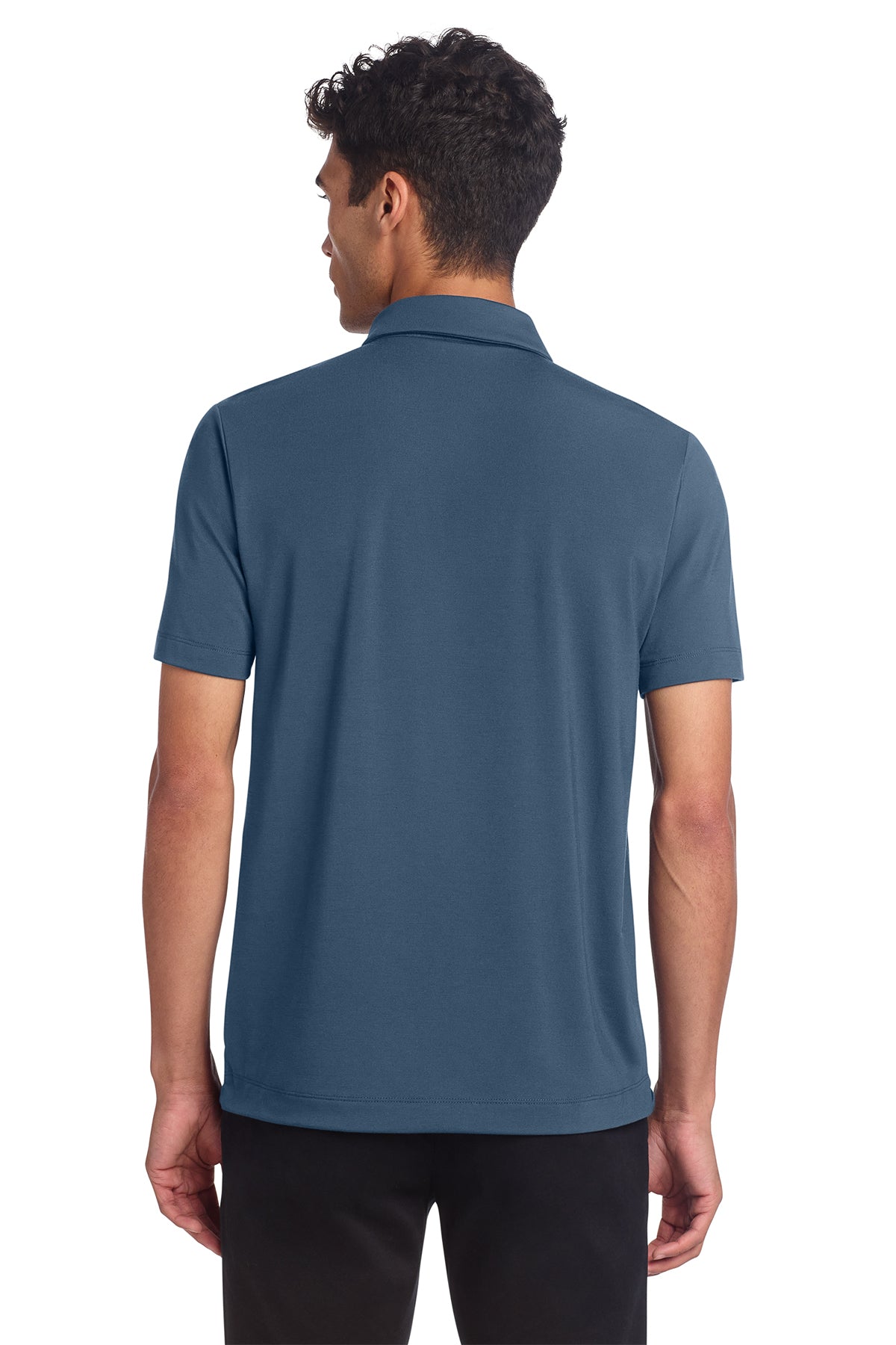 Mercer+Mettle Stretch Jersey Polo in Insignia Blue, back on model