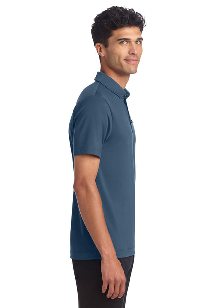 Mercer+Mettle Stretch Jersey Polo in Insignia Blue, side on model