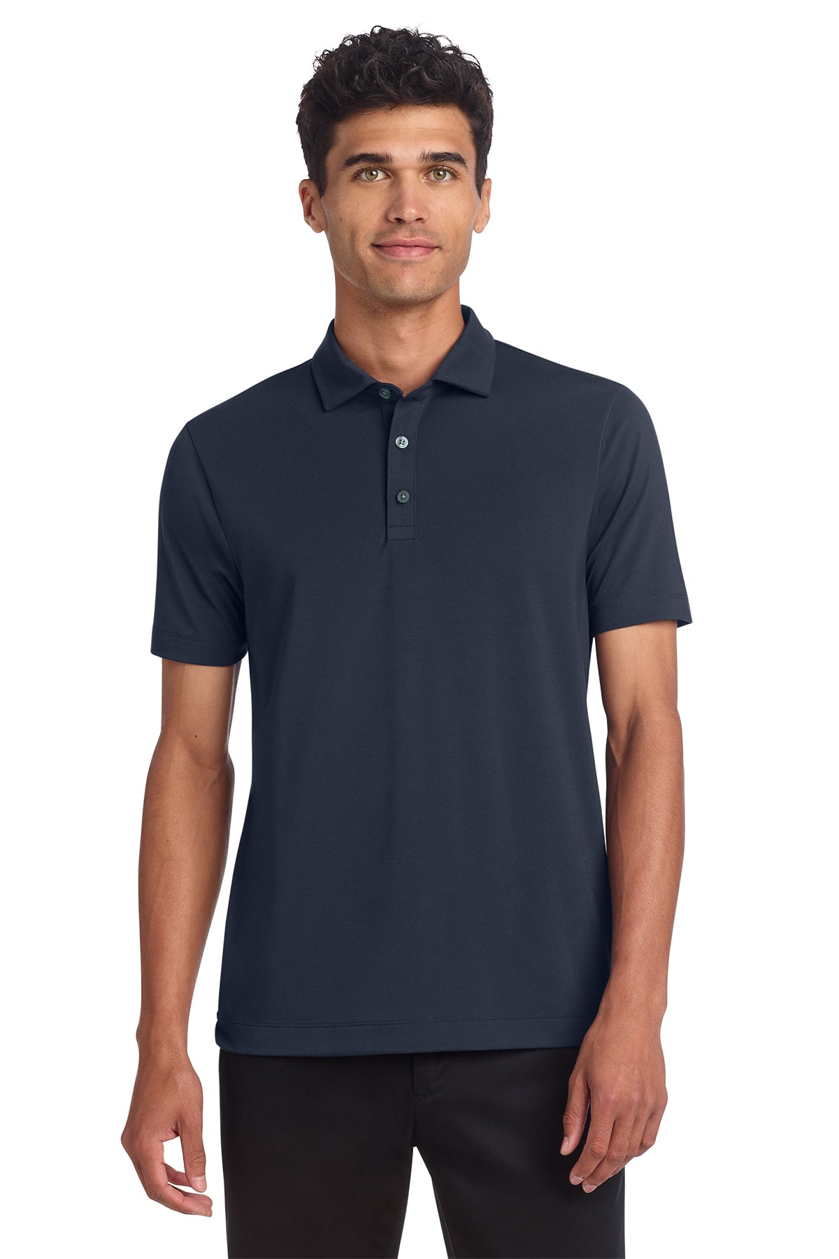 Mercer+Mettle Stretch Jersey Polo in Night Navy, front on model