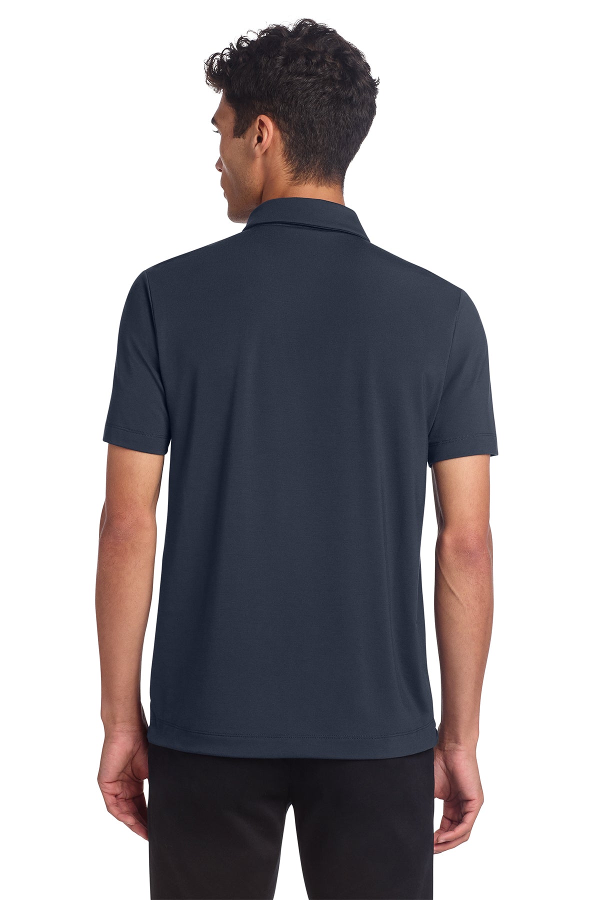 Mercer+Mettle Stretch Jersey Polo in Night Navy, back on model