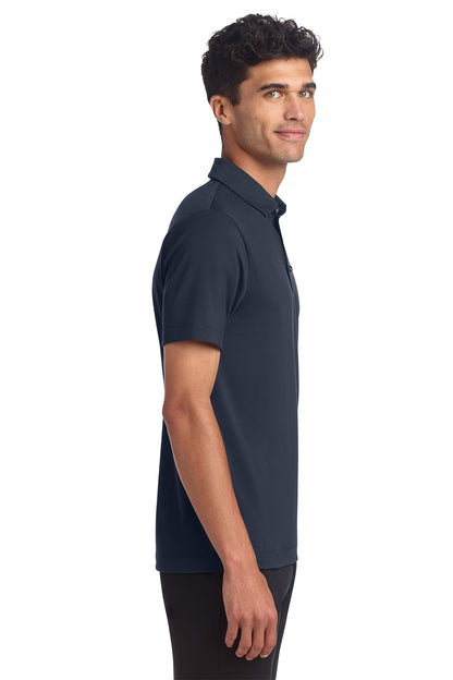 Mercer+Mettle Stretch Jersey Polo in Night Navy, side on model