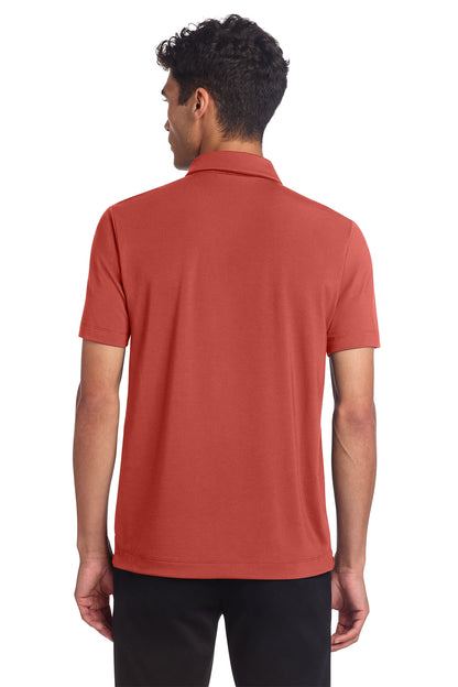 Mercer+Mettle Stretch Jersey Polo in Terracotta, back on model