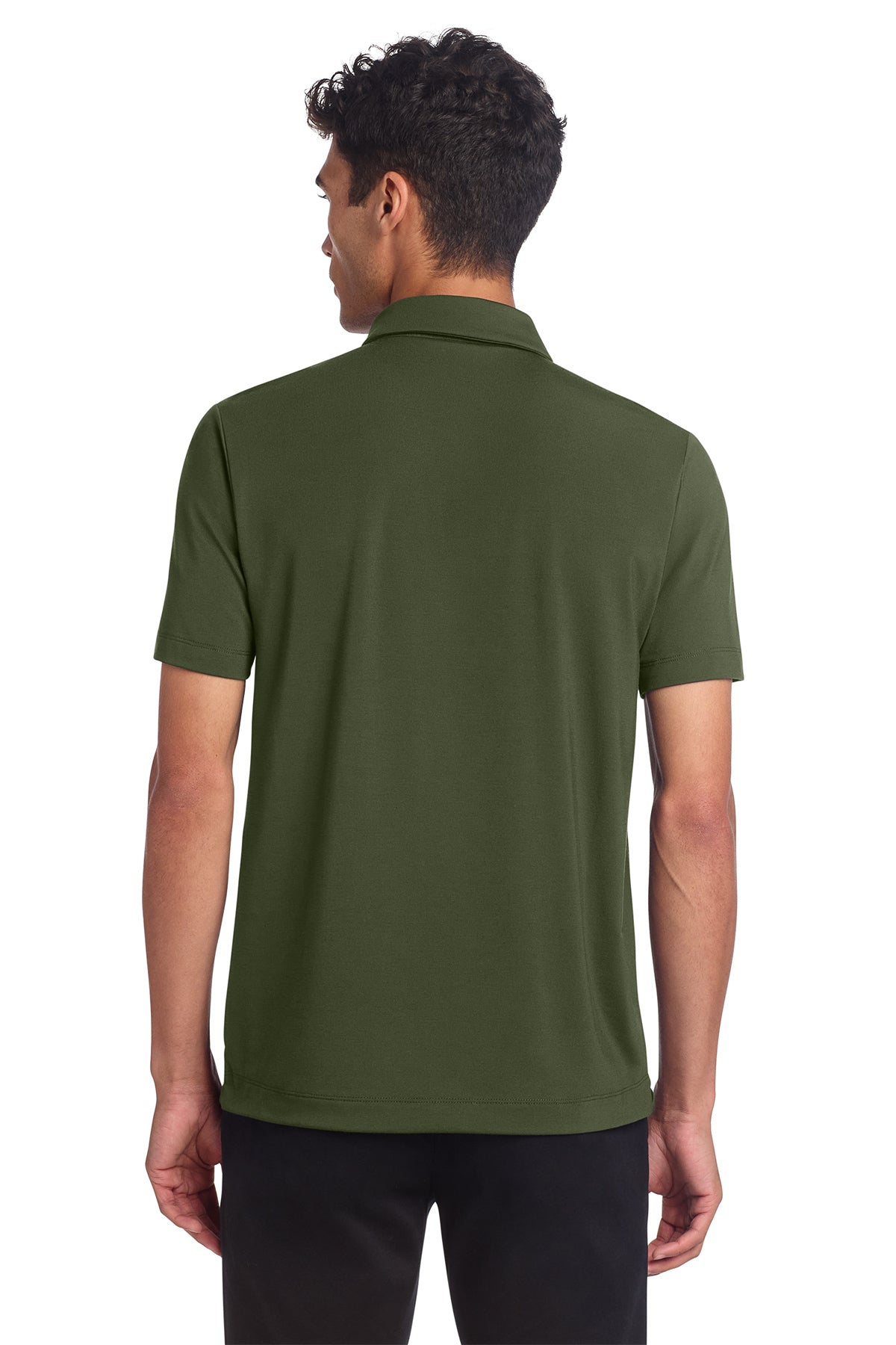 Mercer+Mettle Stretch Jersey Polo in Townsend Green, back on model
