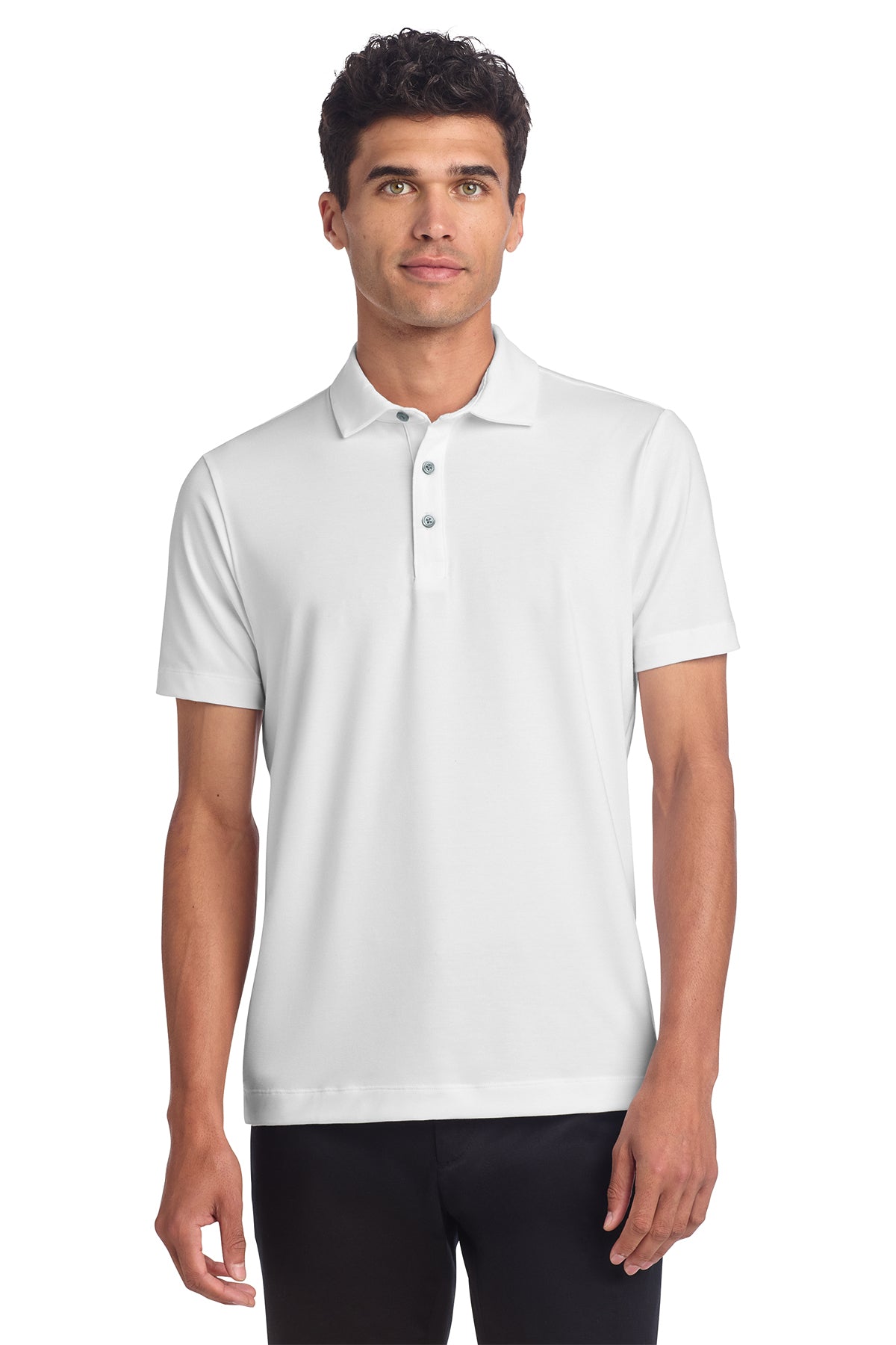 Mercer+Mettle Stretch Jersey Polo in White, front on model