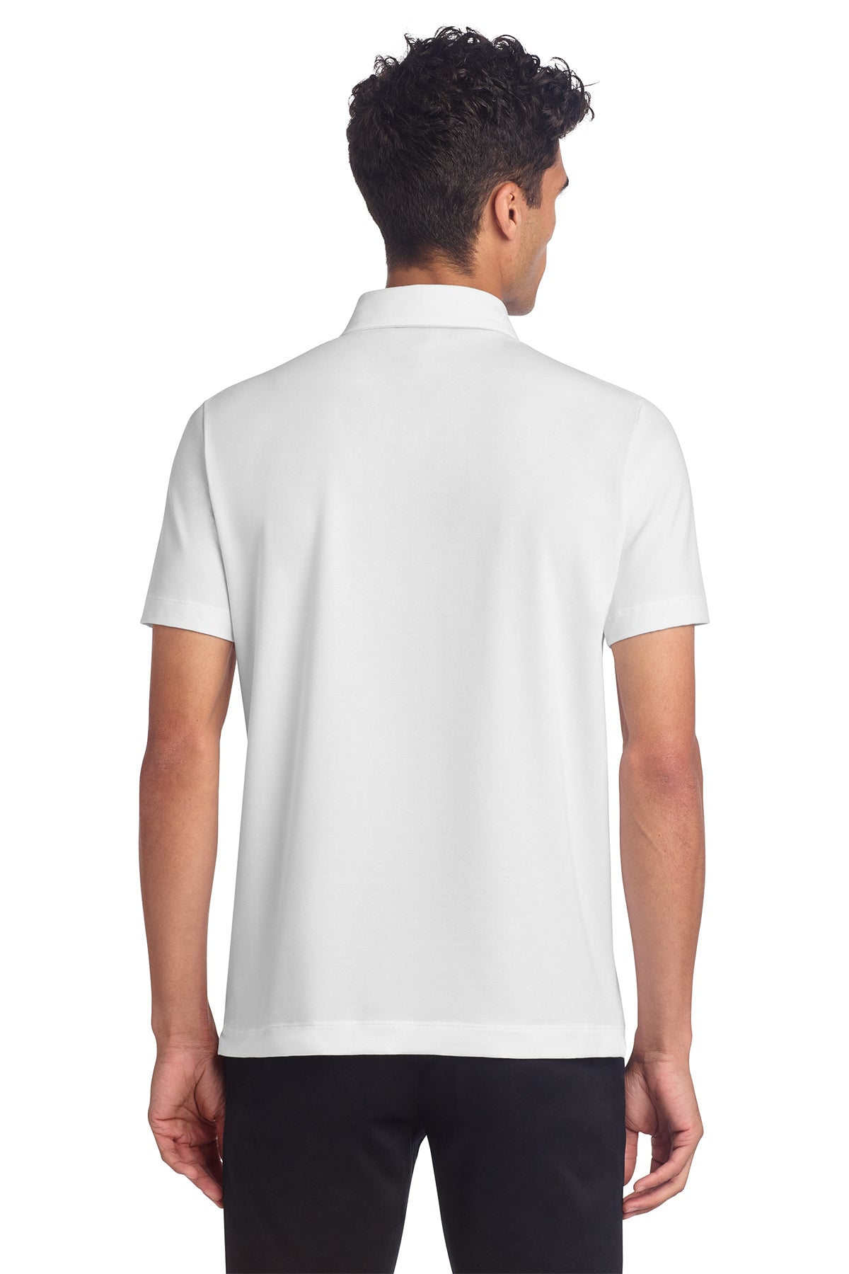 Mercer+Mettle Stretch Jersey Polo in White, back on model