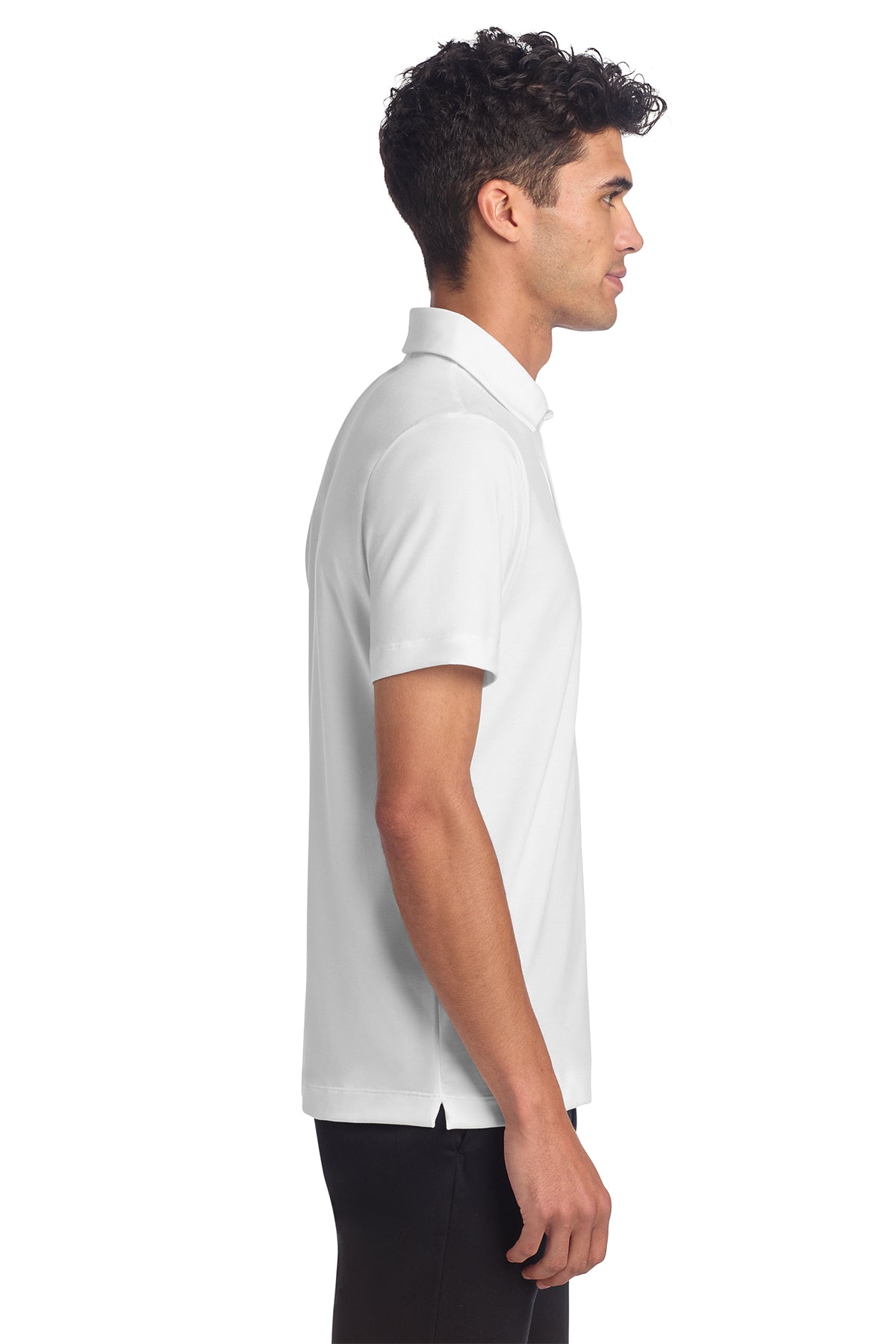 Mercer+Mettle Stretch Jersey Polo in White, side on model