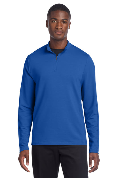Mercer+Mettle Stretch 1/4-Zip Pullover in Blue Note, front on model