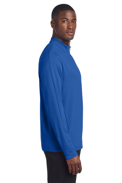 Mercer+Mettle Stretch 1/4-Zip Pullover in Blue Note, side on model