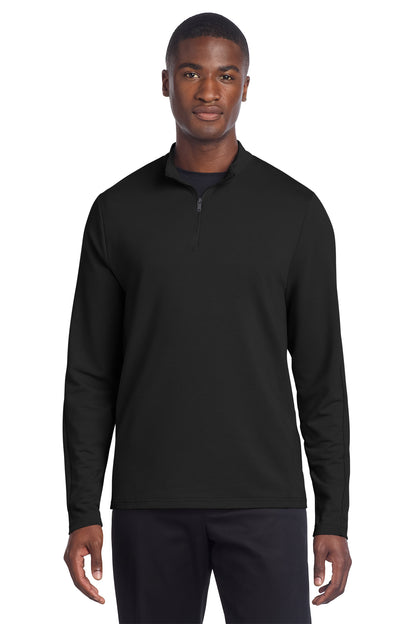 Mercer+Mettle Stretch 1/4-Zip Pullover in Deep Black, front on model
