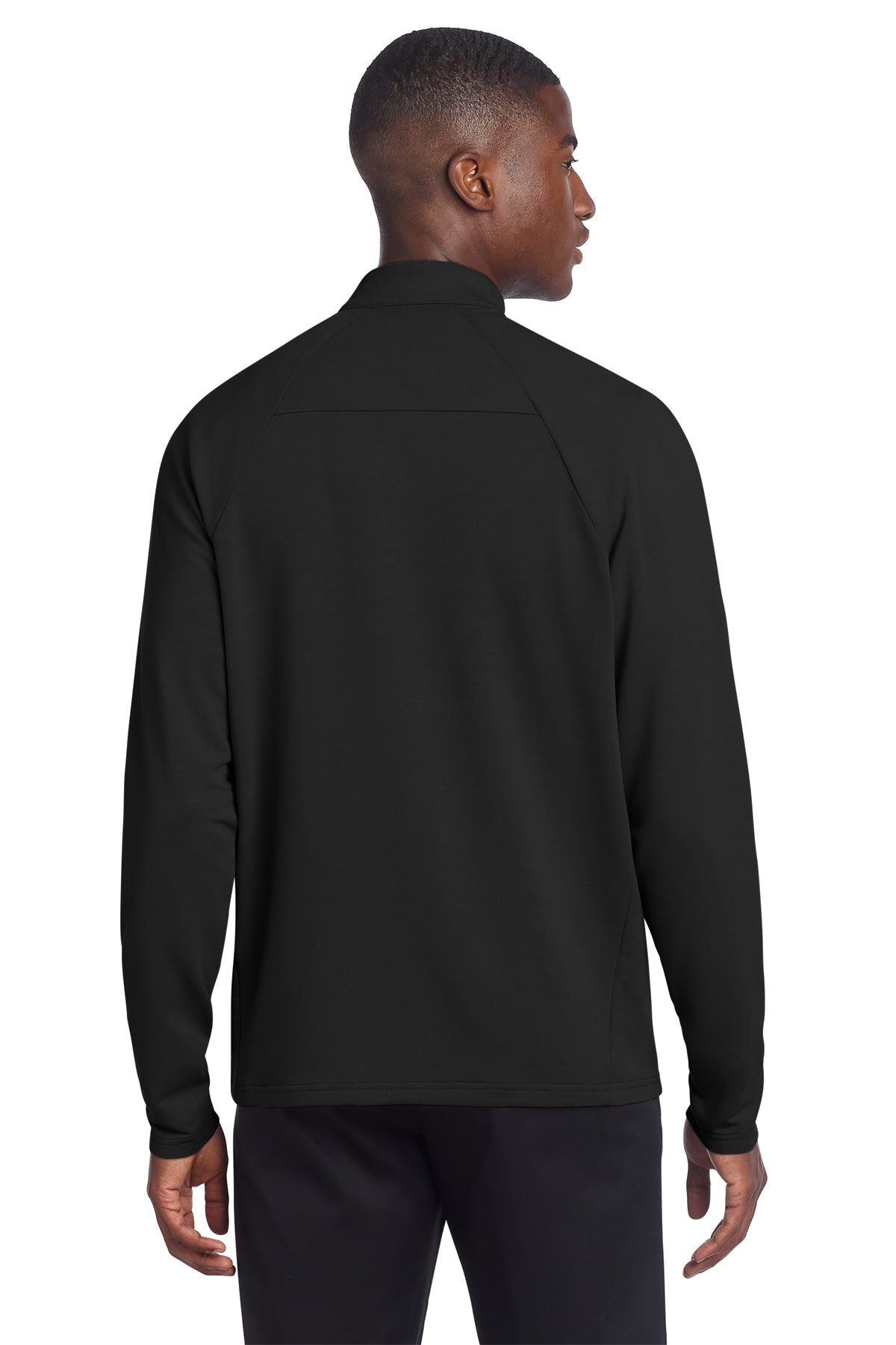 Mercer+Mettle Stretch 1/4-Zip Pullover in Deep Black, back on model