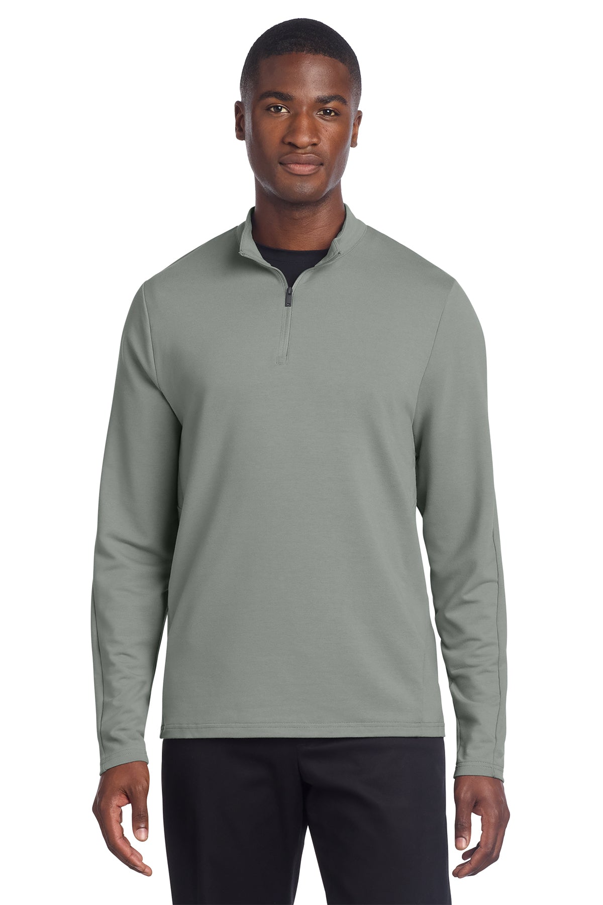 Mercer+Mettle Stretch 1/4-Zip Pullover in Gusty Grey, front on model