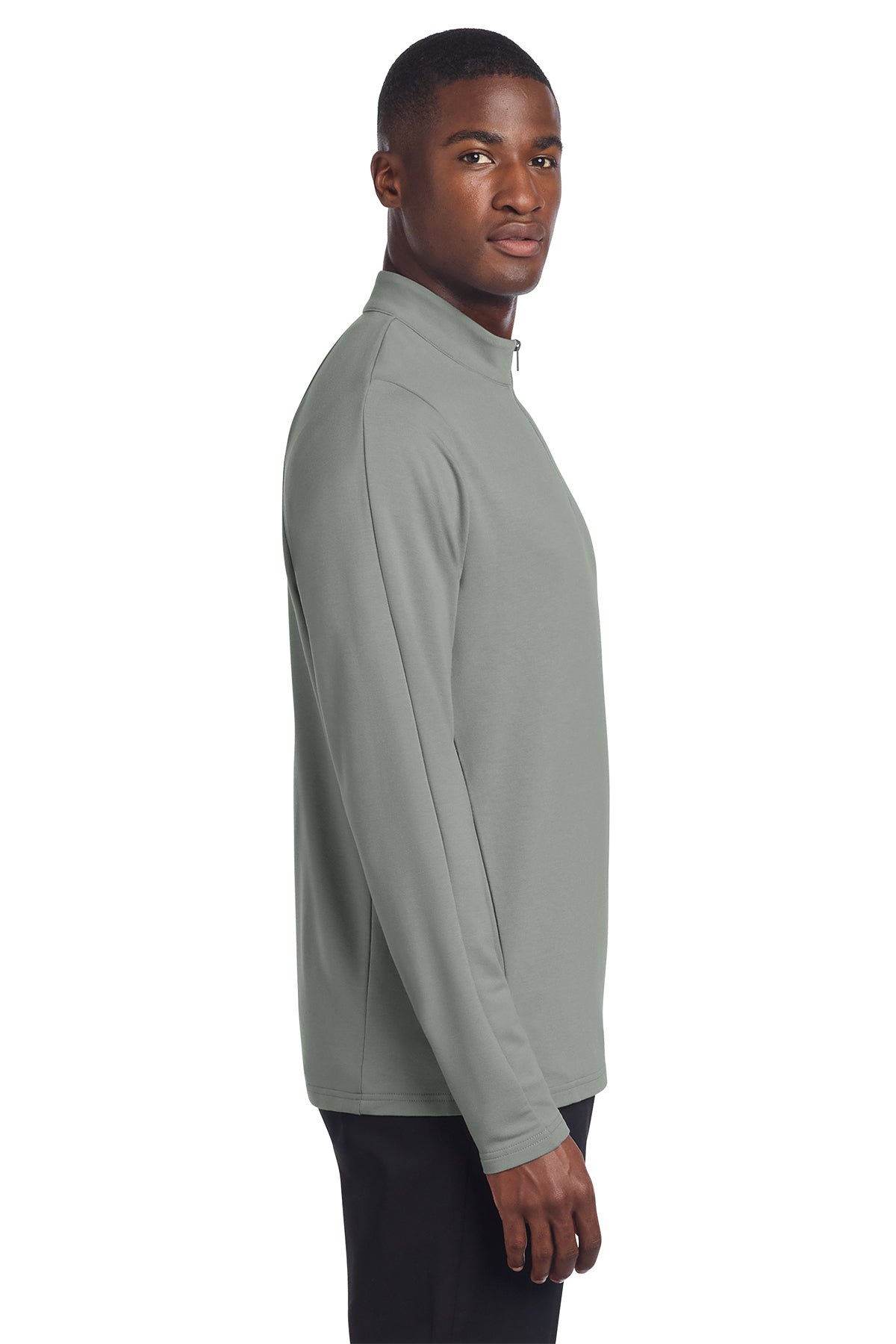 Mercer+Mettle Stretch 1/4-Zip Pullover in Gusty Grey, side on model