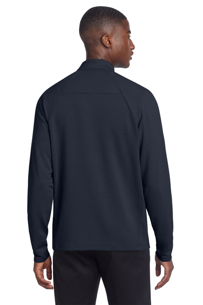 Mercer+Mettle Stretch 1/4-Zip Pullover in Night Navy, back on model