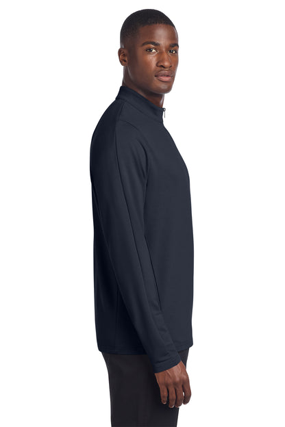 Mercer+Mettle Stretch 1/4-Zip Pullover in Night Navy, side on model