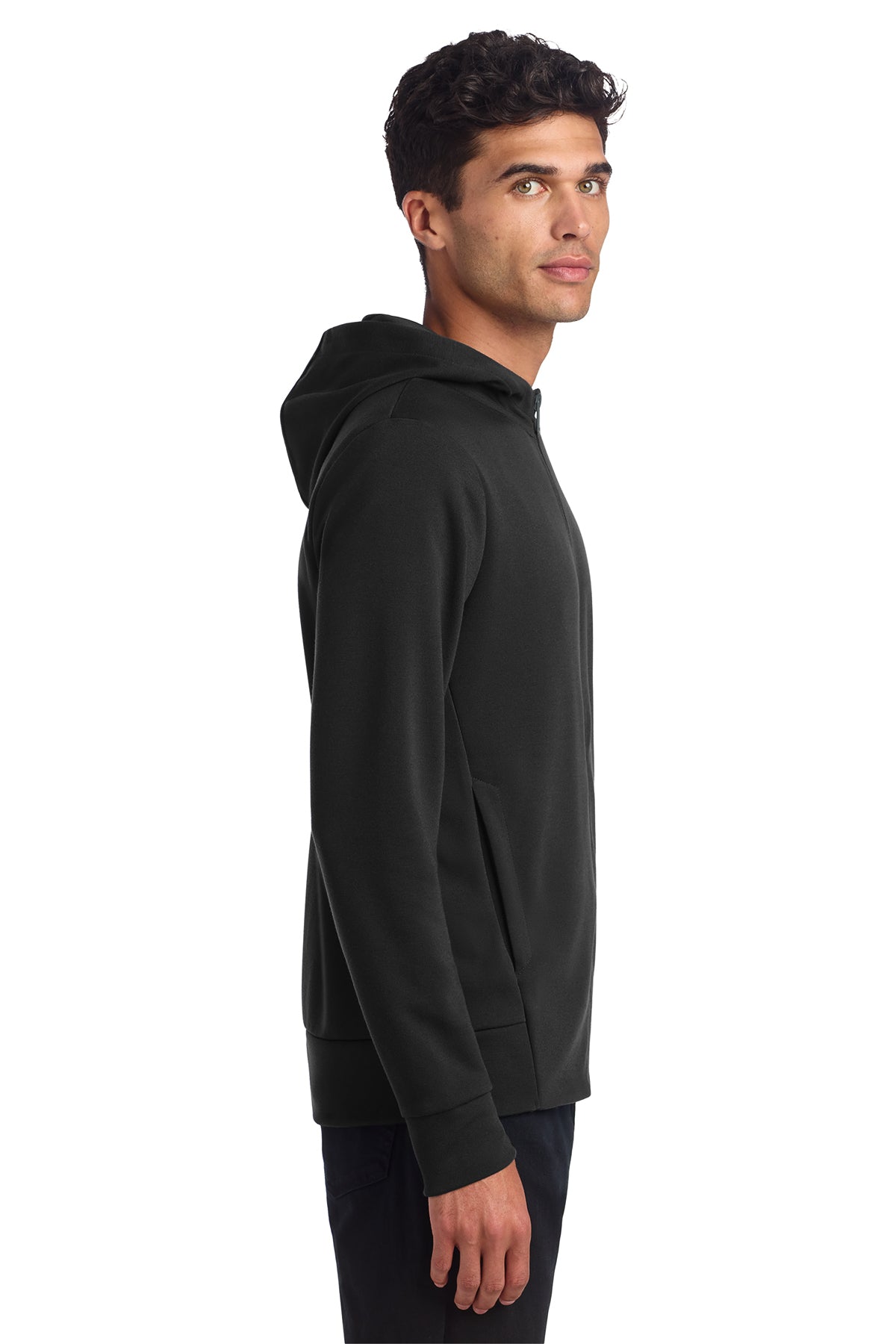 Mercer+Mettle Double-Knit Full-Zip Hoodie in Deep Black, side on model