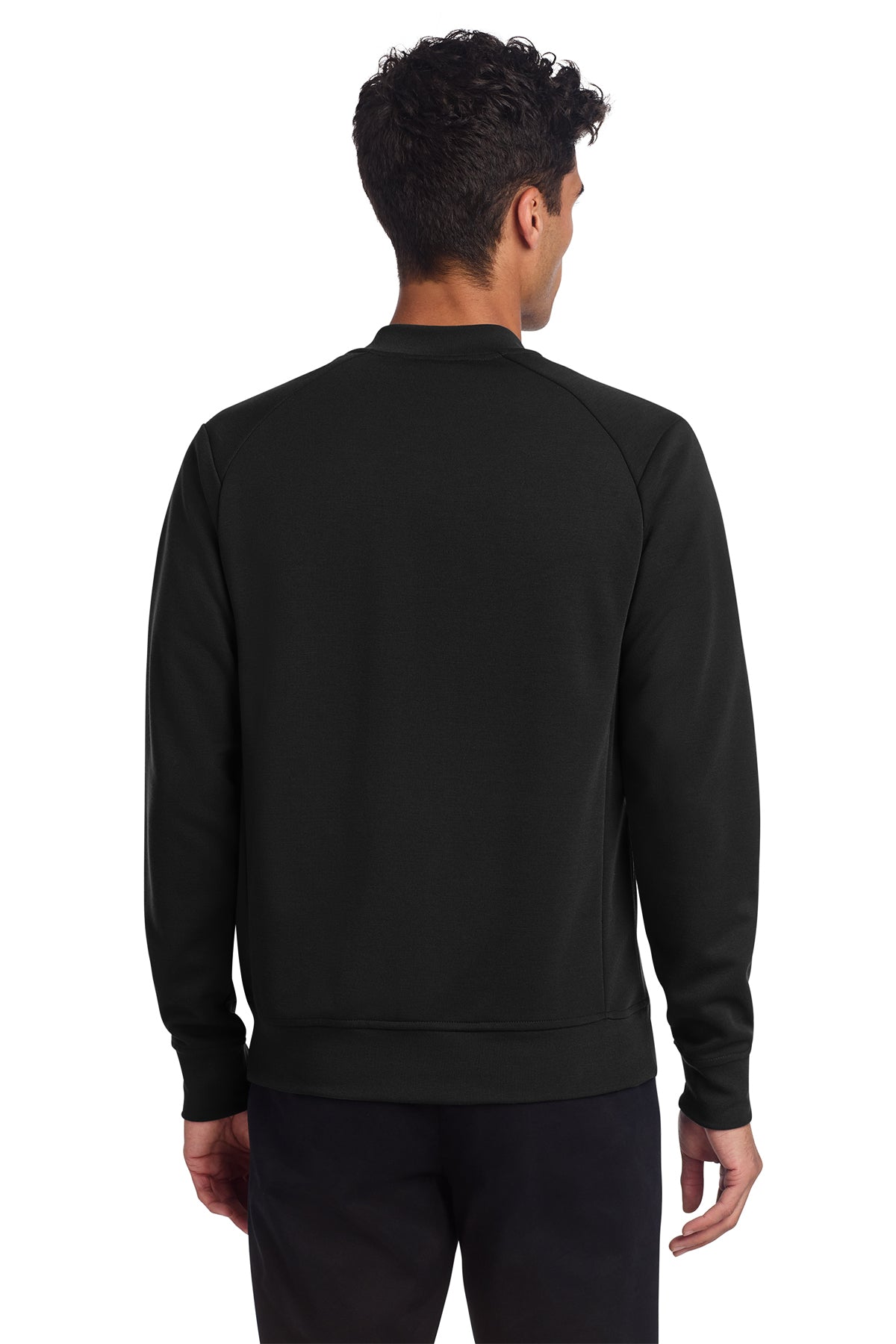 Mercer+Mettle Double-Knit Bomber in Deep Black, back on model