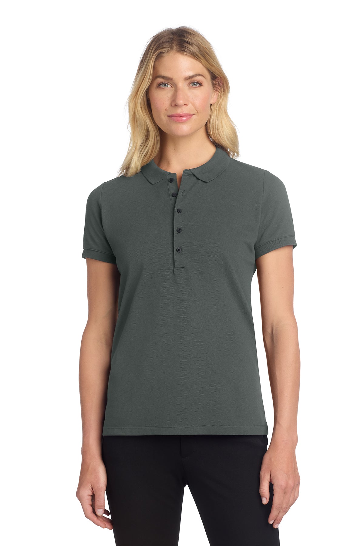 Mercer+Mettle Women’s Stretch Heavyweight Pique Polo in Anchor Grey, front on model