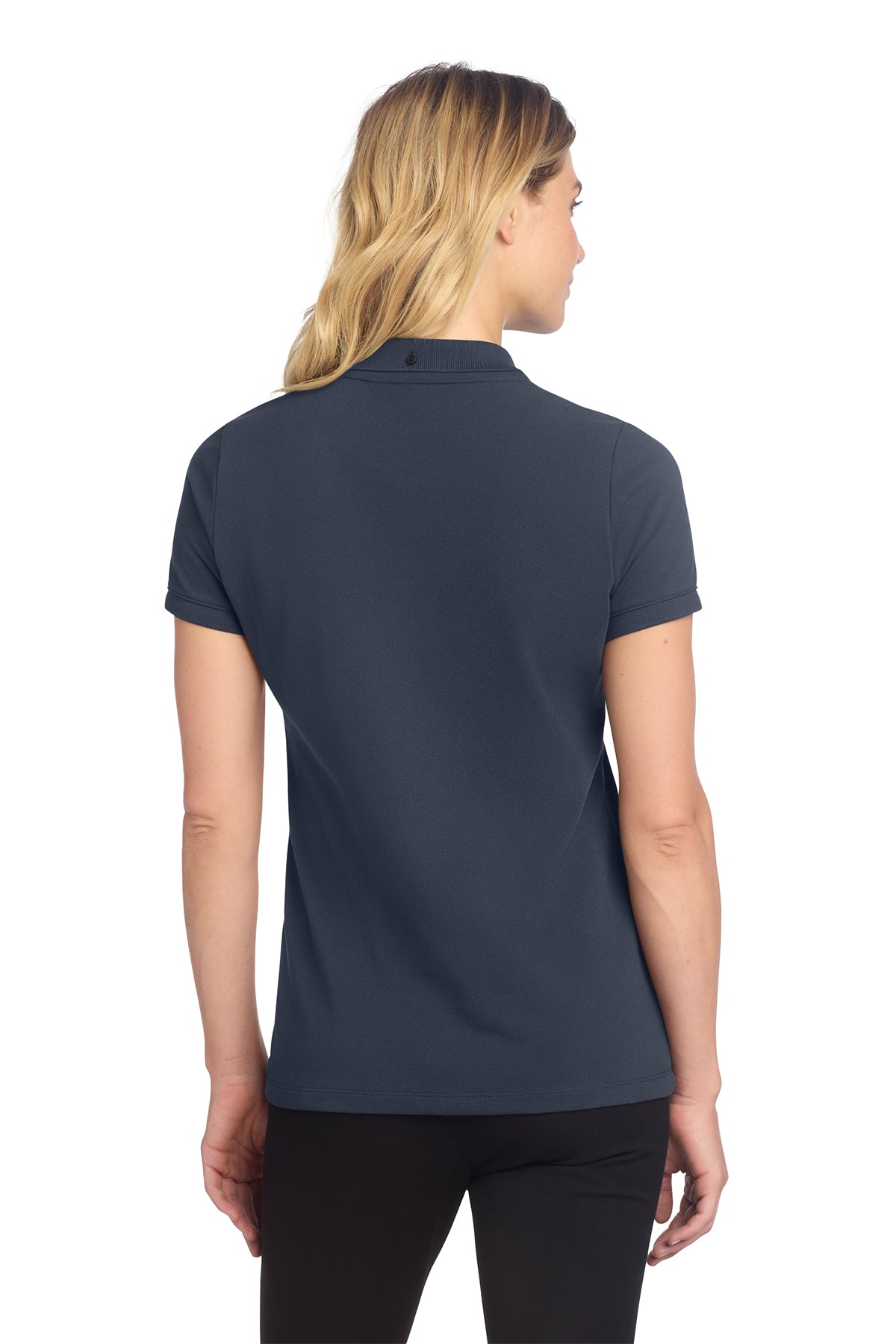Mercer+Mettle Women’s Stretch Heavyweight Pique Polo in Night Navy, back on model