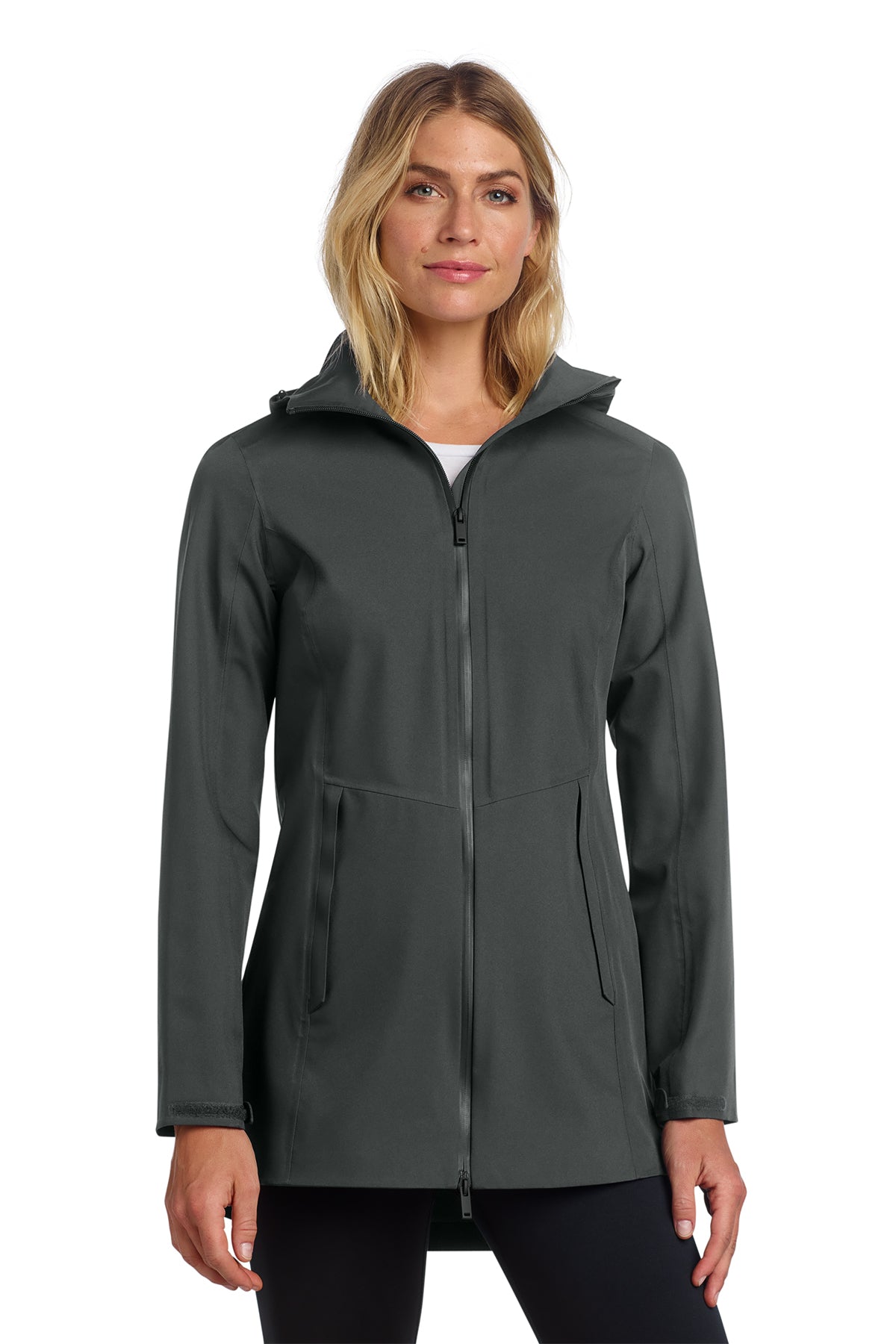 Mercer+Mettle Women’s Waterproof Rain Shell in Anchor Grey, front on model