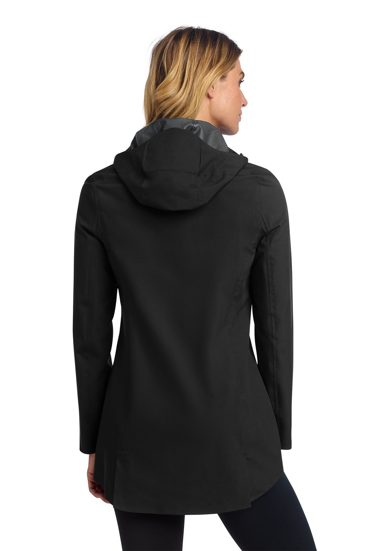Mercer+Mettle Women’s Waterproof Rain Shell in Deep Black, back on model