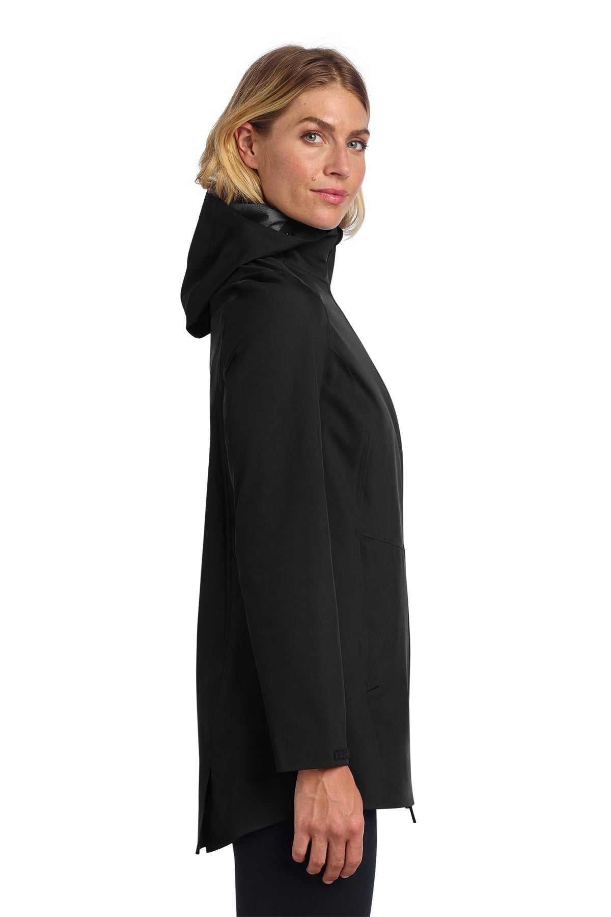 Mercer+Mettle Women’s Waterproof Rain Shell in Deep Black, side on model