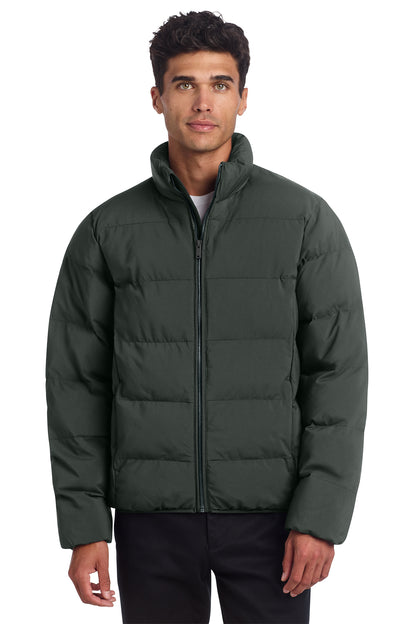 Mercer+Mettle Puffy Jacket in Anchor Grey, front on model