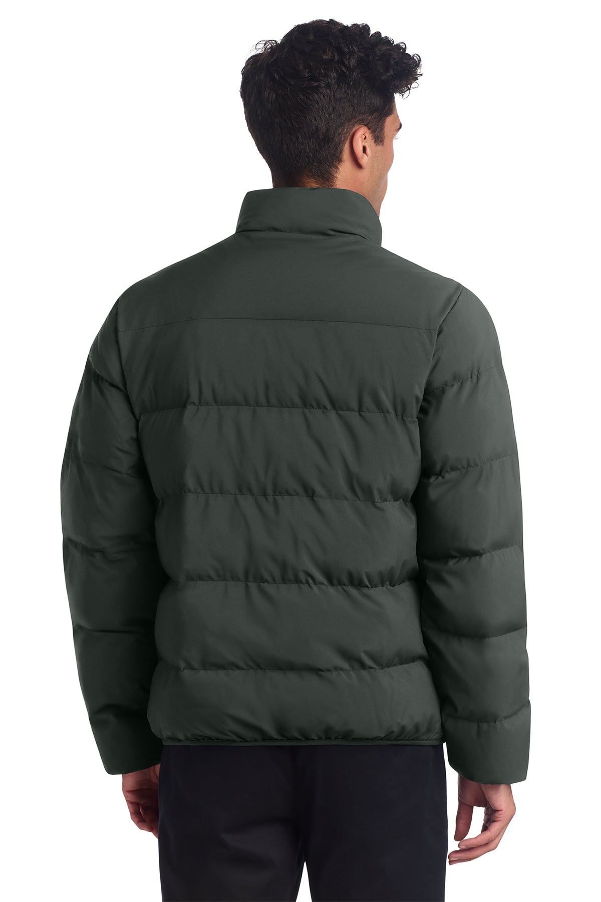 Mercer+Mettle Puffy Jacket in Anchor Grey, back on model