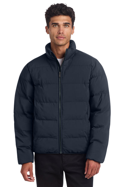 Mercer+Mettle Puffy Jacket in Night Navy, front on model