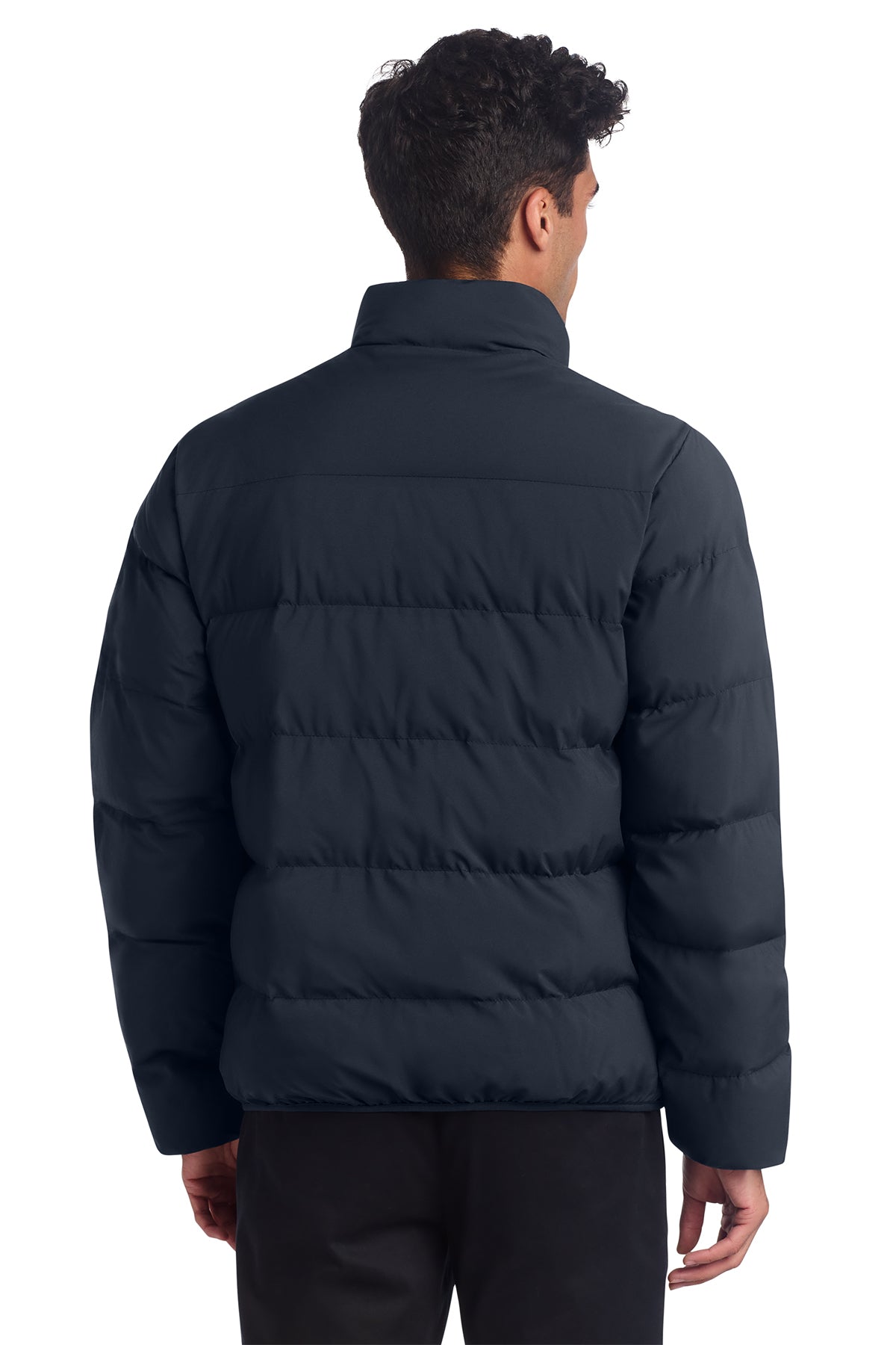 Mercer+Mettle Puffy Jacket in Night Navy, back on model