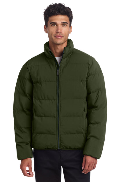 Mercer+Mettle Puffy Jacket in Townsend Green, front on model