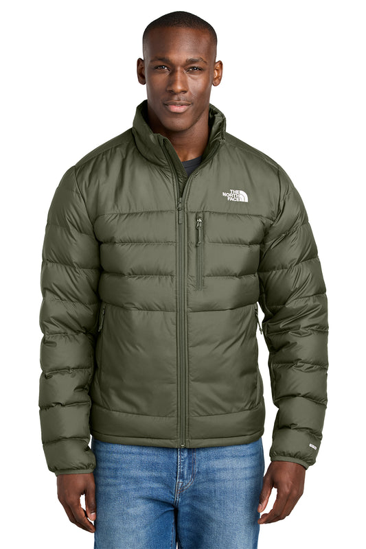 The North Face Down Hybrid Jacket in New Taupe Green, front on model