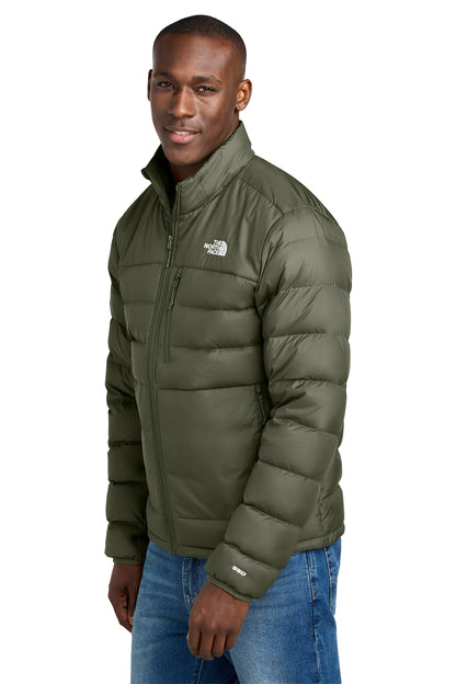 The North Face Down Hybrid Jacket in New Taupe Green, side on model