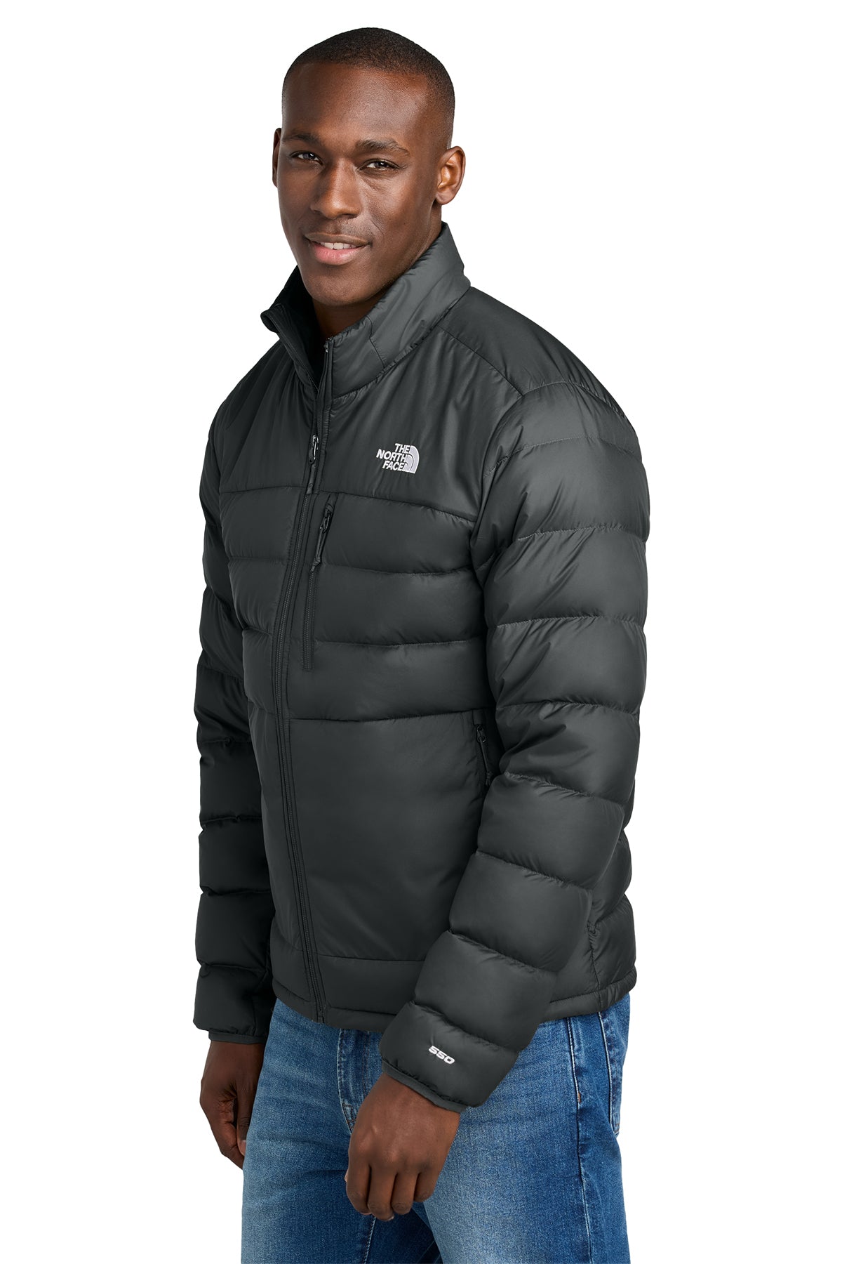 The North Face Down Hybrid Jacket in TNF Black, side on model