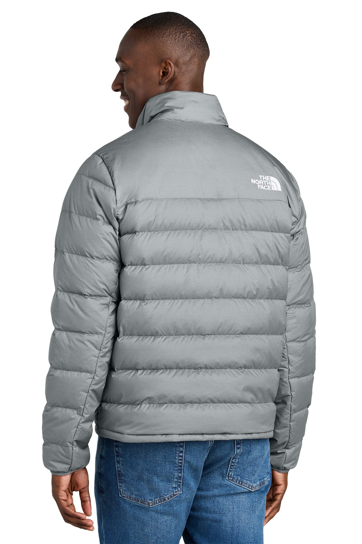 The North Face Down Hybrid Jacket in TNF Medium Grey Heather, back on model