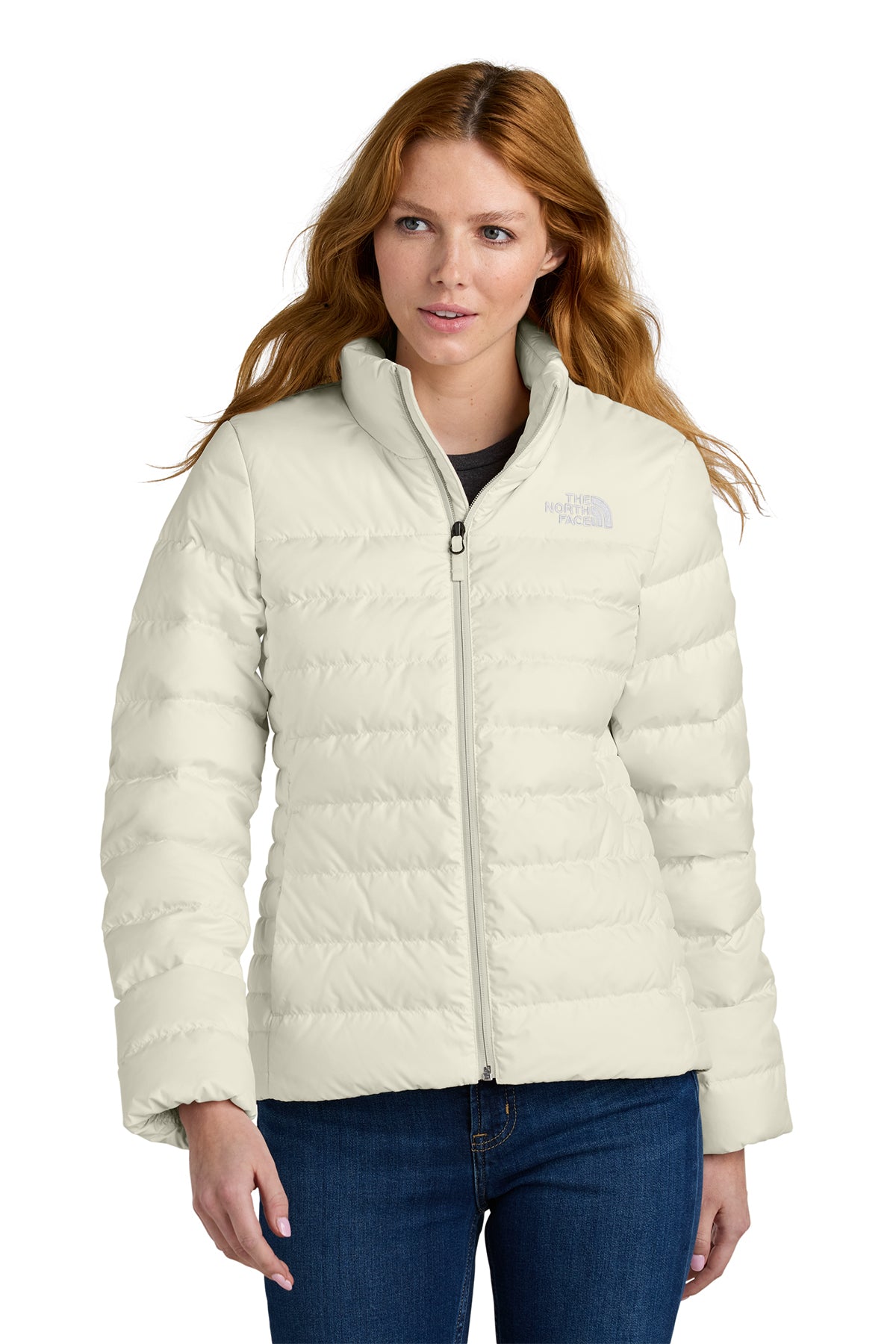 The North Face Women’s Down Hybrid Jacket in Vintage White, front on model