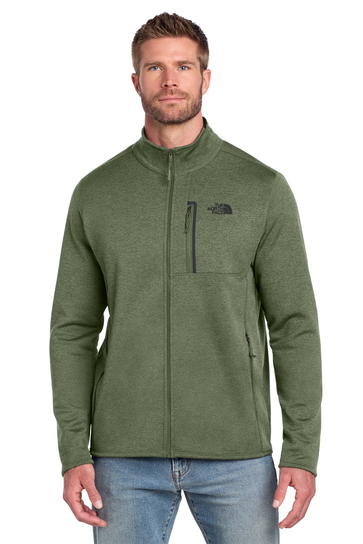 The North Face Skyline Full-Zip Fleece Jacket in Four Leaf Clover Heather, front on model