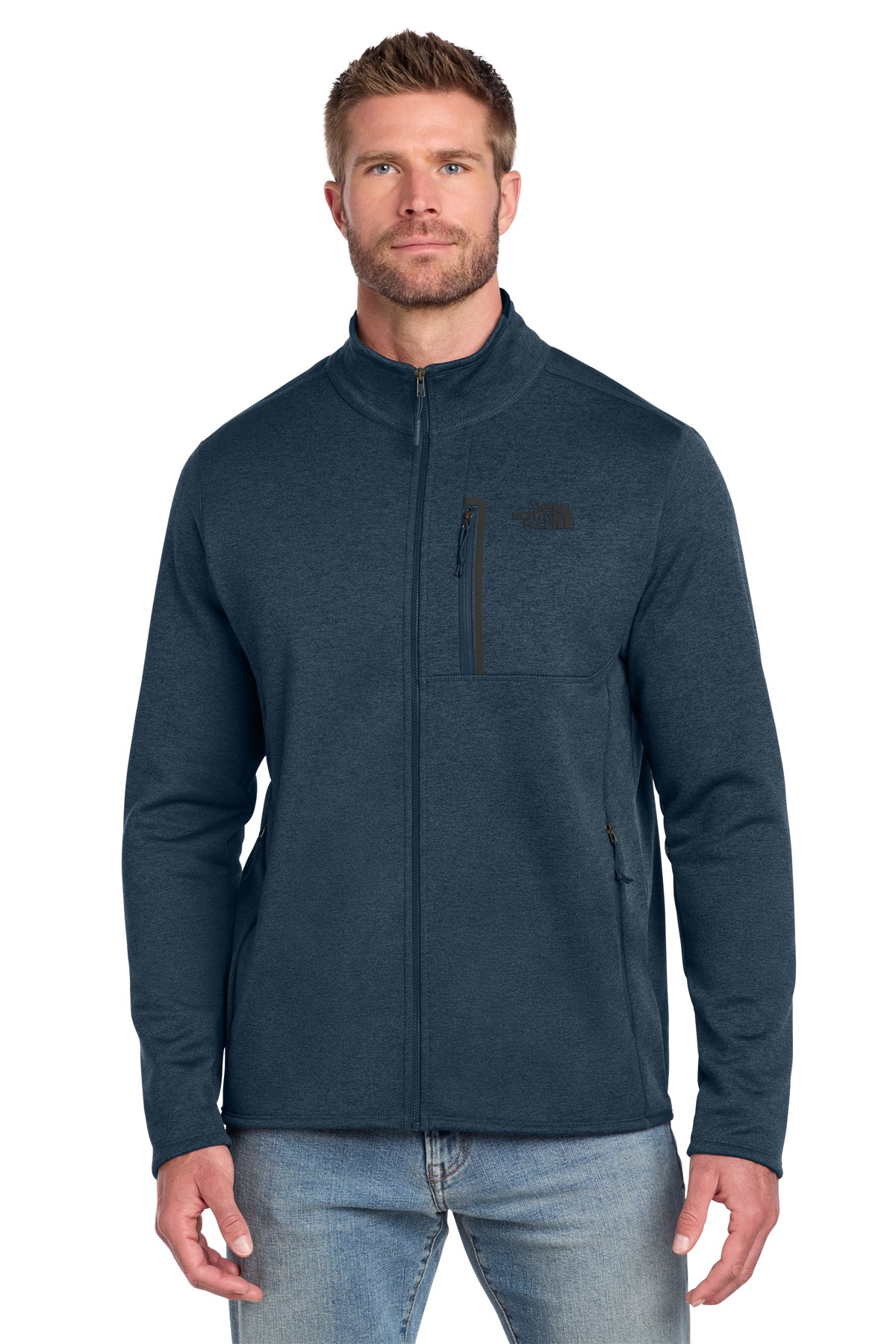 The North Face Skyline Full-Zip Fleece Jacket in Urban Navy Heather, front on model